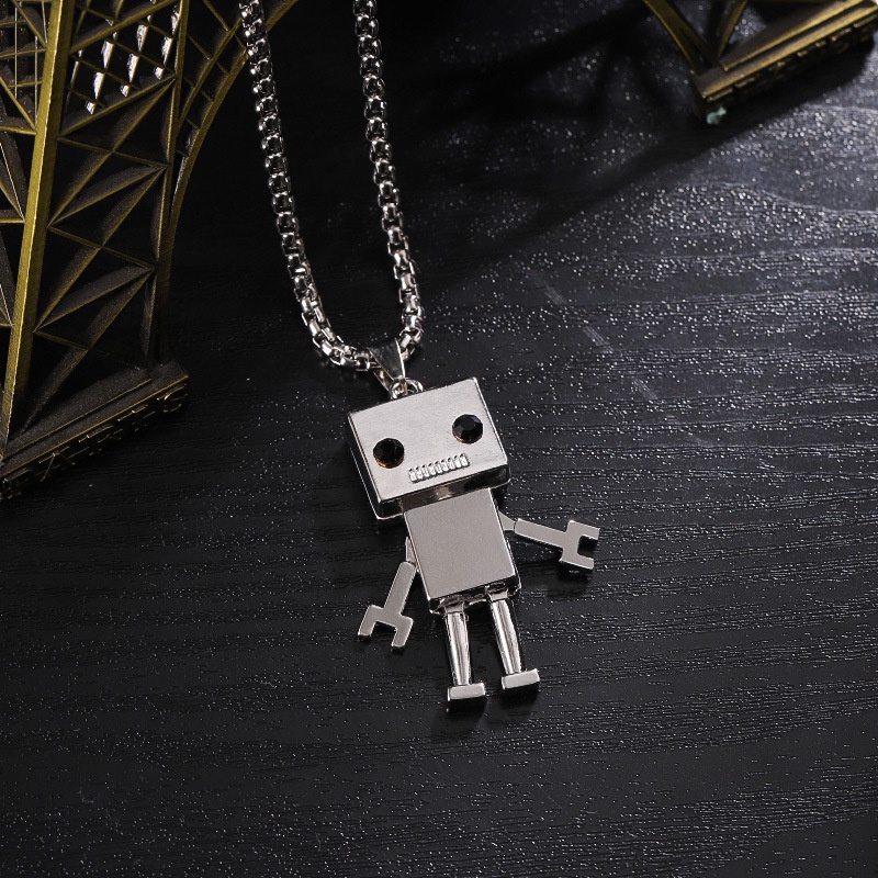 Kalung Rantai Liontin Robot Kubus Bahan Stainless Steel Gaya Hip-hop Untuk Pria Dan Wanita