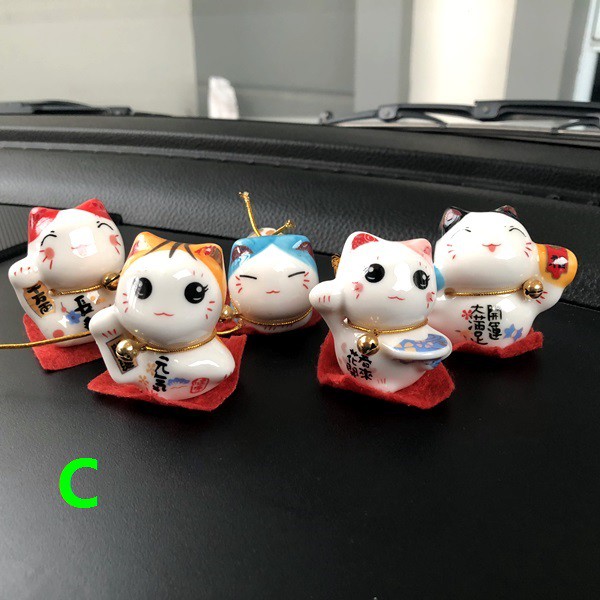 Kucing Maneki Neko Chibi MINI 5 in 1 Bahan KACA Boneka Miniatur Pajangan Mobil