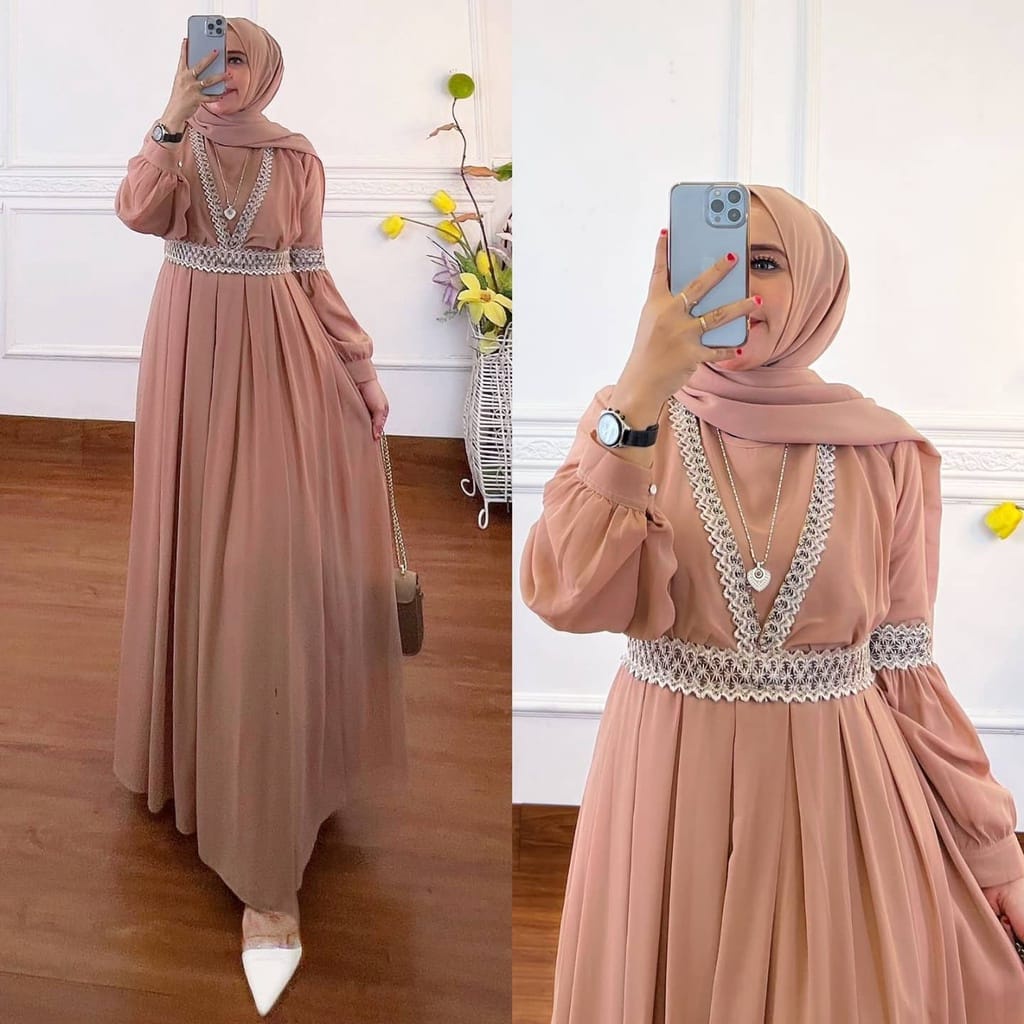 Gamis Terbaru 2022 Baju Lebaran Gamis Ceruty Babydoll Aplikasi Renda Dress Wanita Fashion Muslim Baju Gamis Jumbo