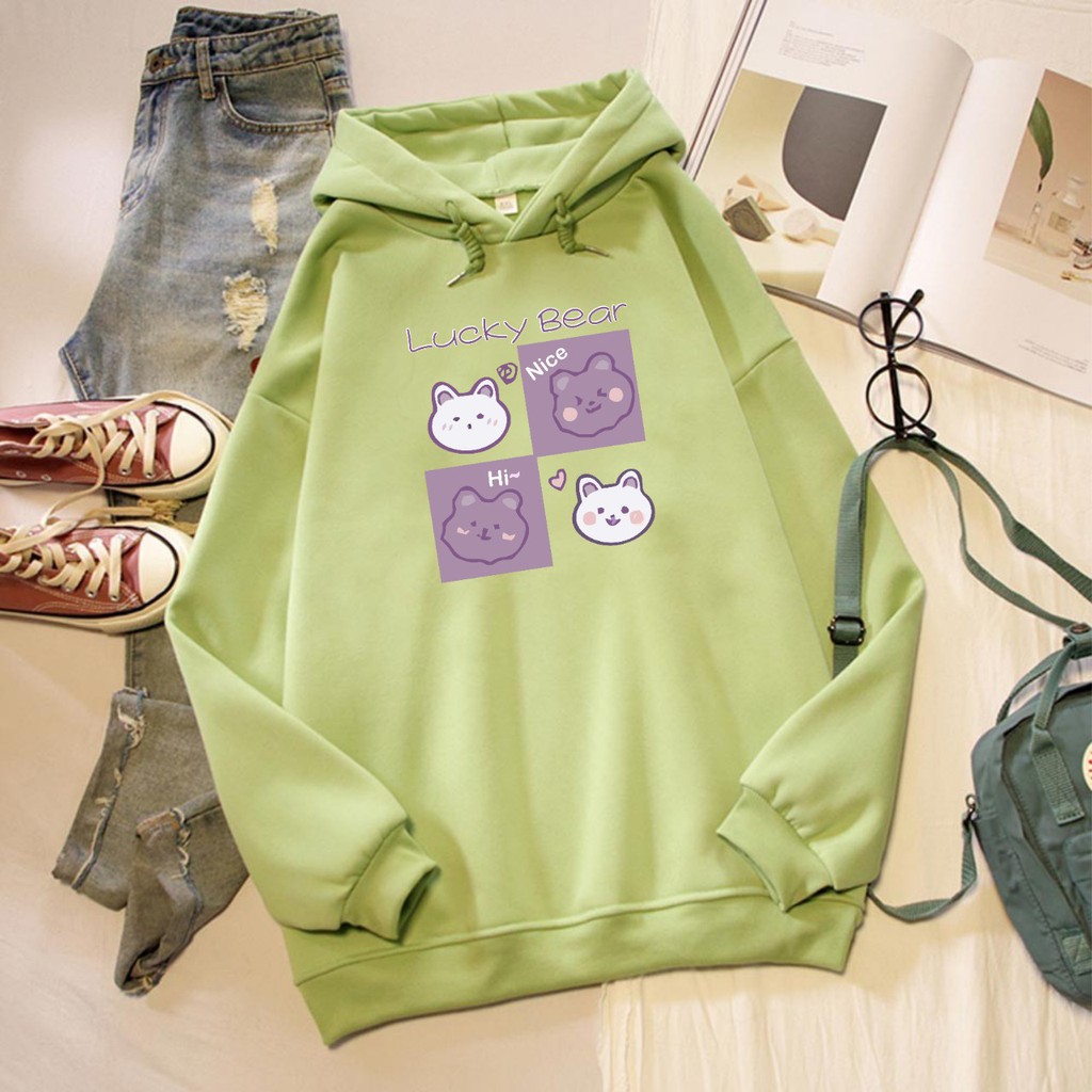 SQUARE LUCKY BEAR HOODIE WANITA - HOODIE LUCU TERLARIS