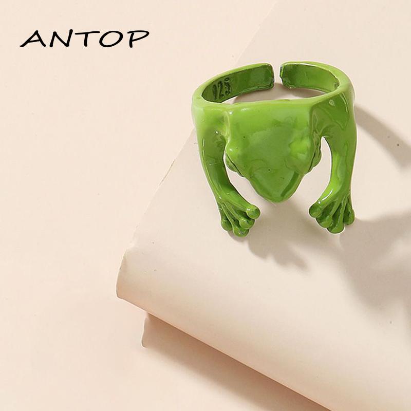 Cincin Model Terbuka Bahan Metal Desain Katak Adjustable Untuk Priawanita