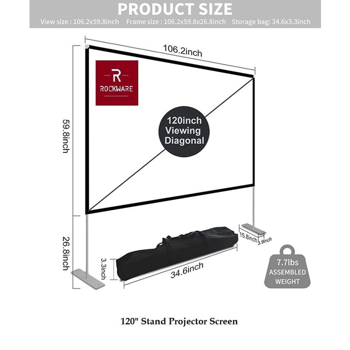 ROCKWARE Stand Projector Screen 120-inch Layar Proyektor Polyester