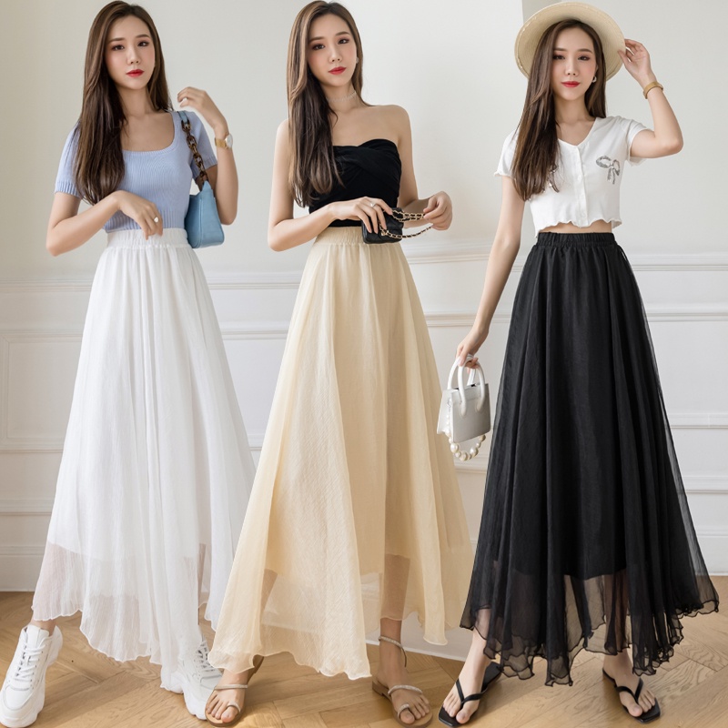 【Blossom】Korean Solid Mesh Skirt 7264