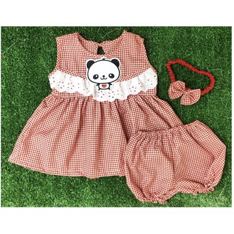 3in1 Set Dress SNI Baby Girl + Celana &amp; Bandana Newborn estimasi 0-12 Bulan AM