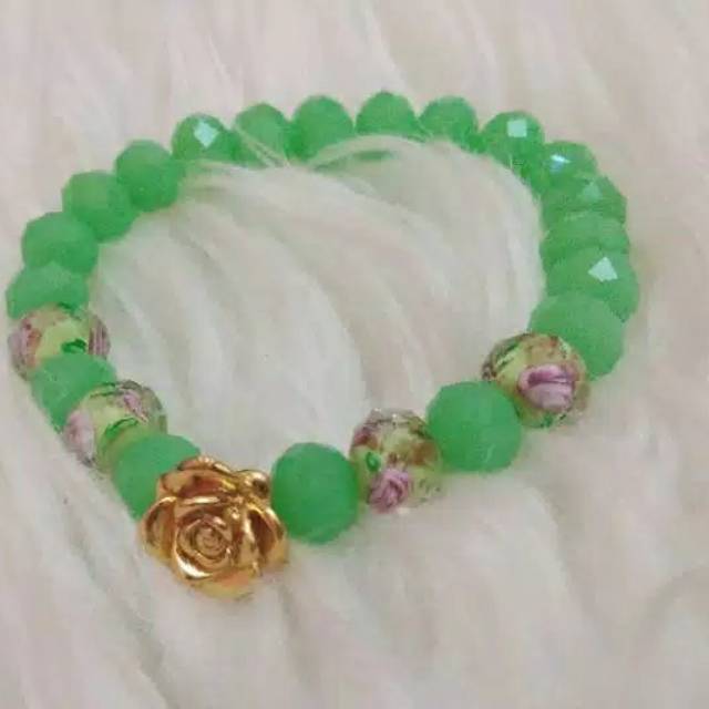 Gelang Manik Kristal Hijau Lampwork ( 4 bh )