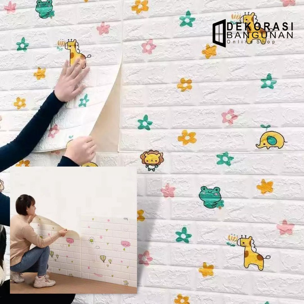 COD Wallpaper foam 3D dinding Emboss Motif Anak / Wallfoam Sticker motif anak/ Dekorasi Kamar Tidur 