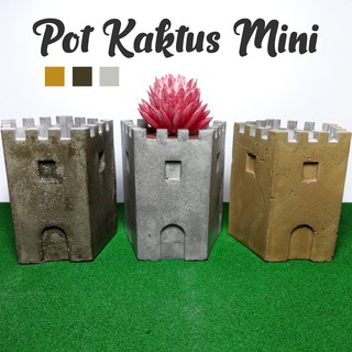  Pot  Kaktus  Mini Menara Kastil Pentagon Unik  Bahan Semen 