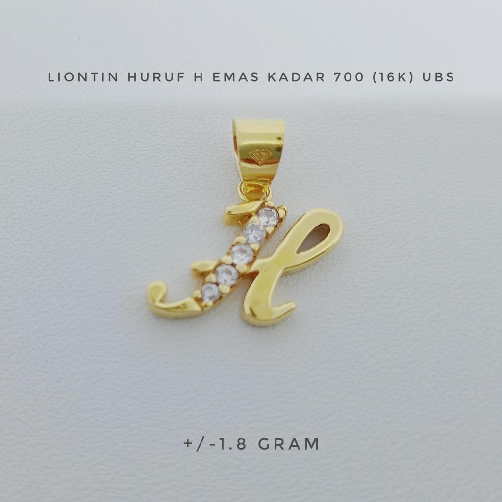 Liontin Huruf H Emas Kadar 700 (16K) UBS Berat +/- 1.8 gram