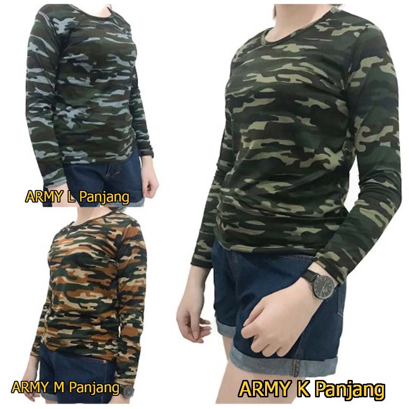 Kaos ARMY Lengan Panjang Wanita / Kaos Loreng Wanita Murah