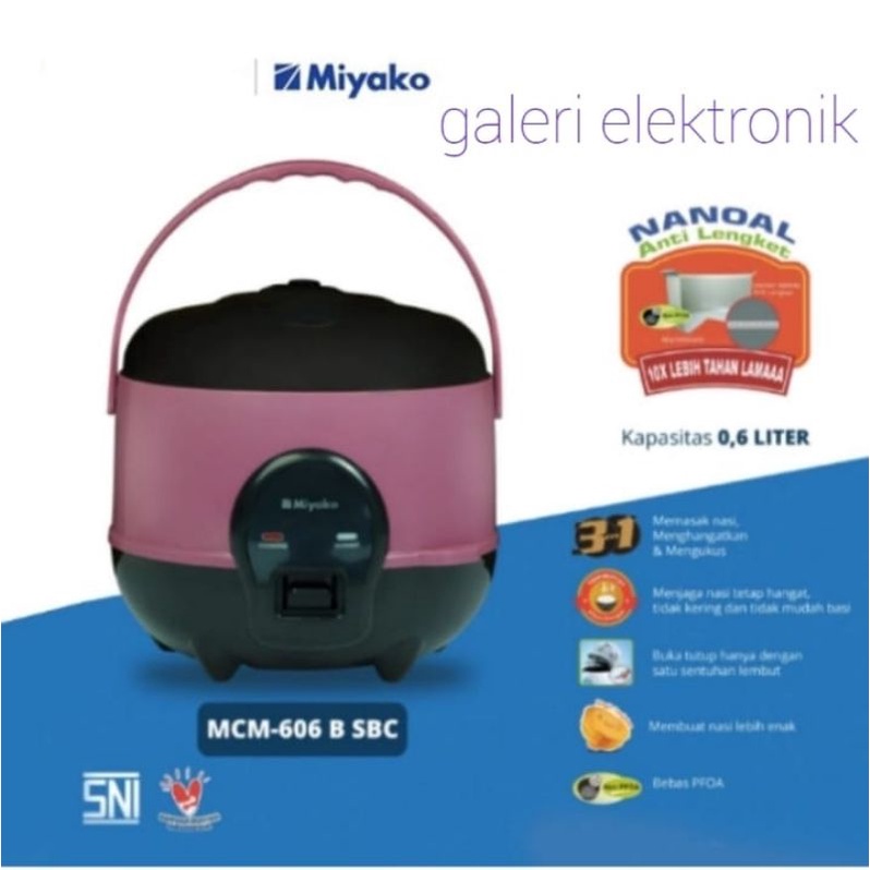 Rice Cooker/Magic Com Kecil Miyako 0,6liter 3fungsi  mcm 606sbc