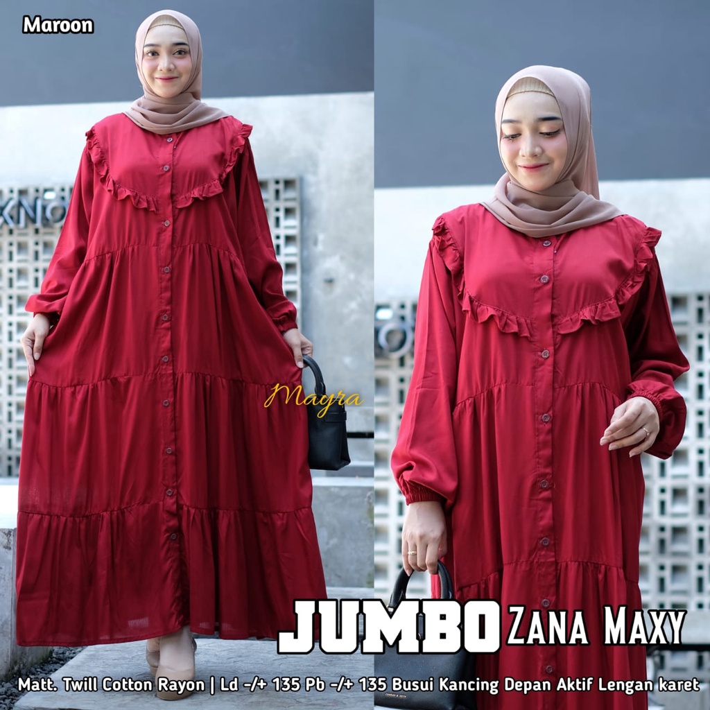 [Bayar Di tempat]. haniya 2 DRESS XXXL JUMBO / BAHAN RAYON TWILL / GAMIS SYARI LD 130-ZANA MAROON