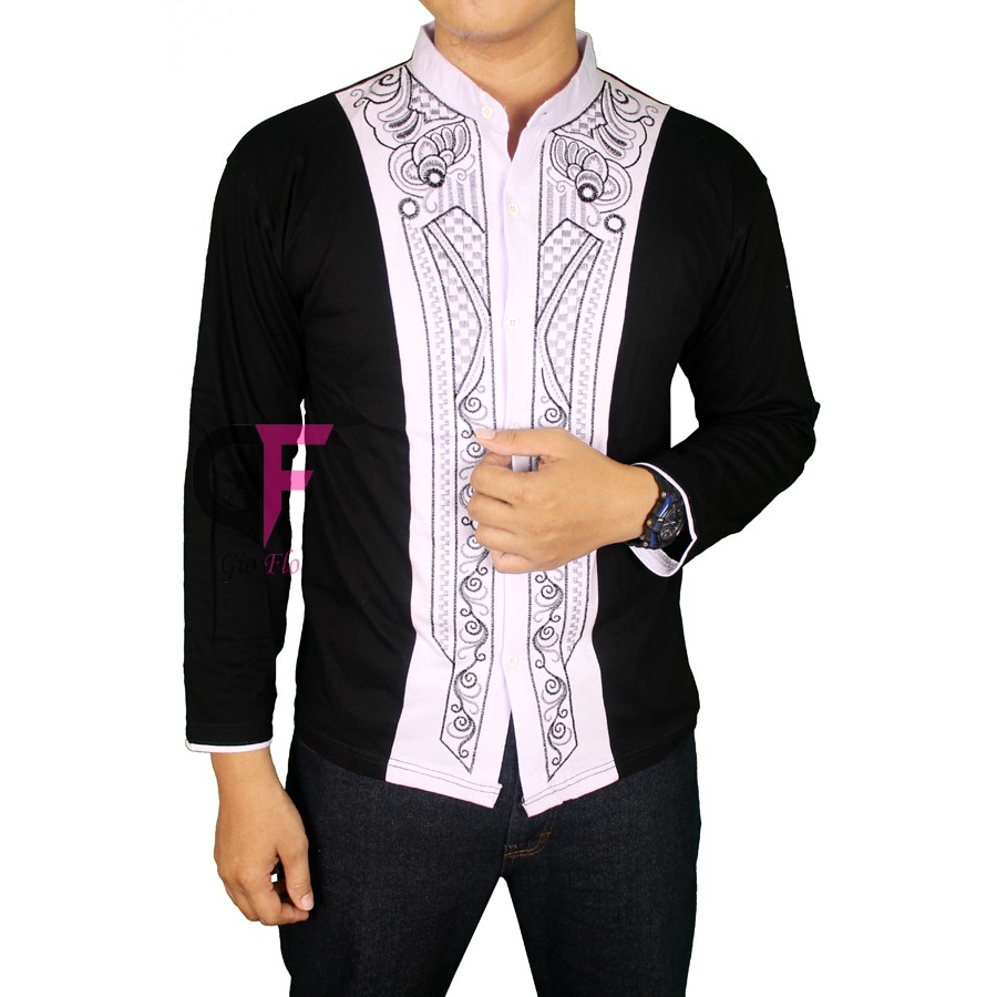 GIOFLO Pakaian Muslim Pria Kemeja Koko Pria Modern Black / KKL 65