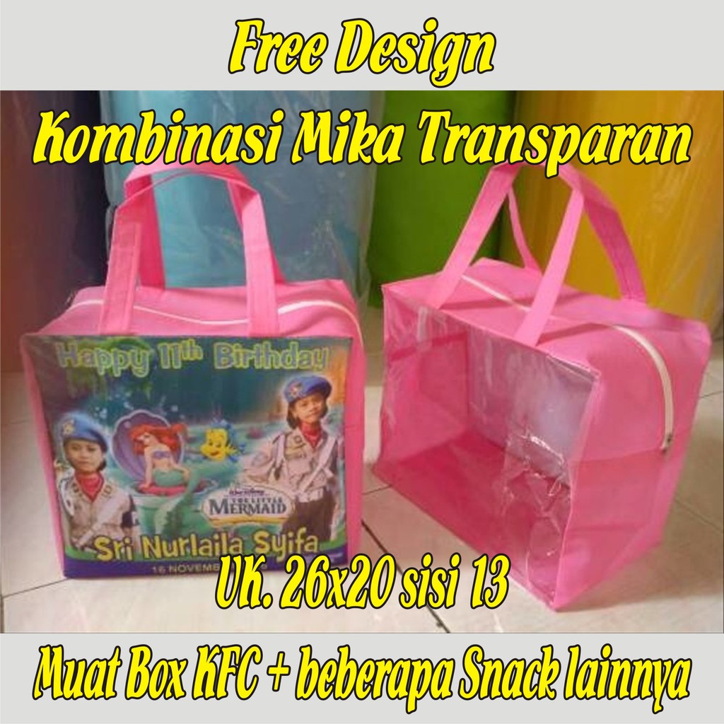 

Tas souvenir ulang tahun tas ultah tas souvenir mika model resleting Panjang 26 Tinggi 20 Lebar 13