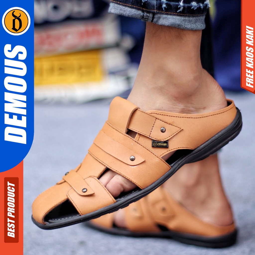 DEMOUS TUTONG Sepatu Sandal Kulit Asli Bustong Slop Pria