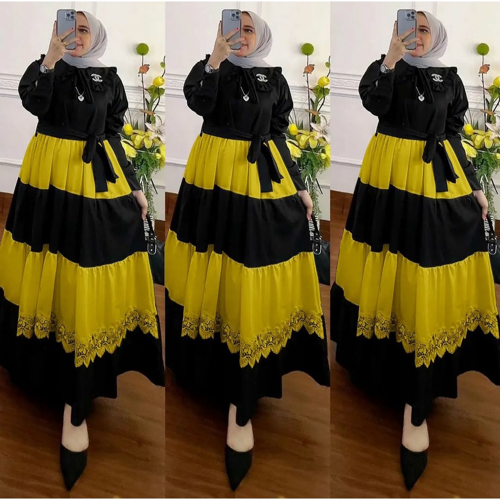 Gamis Shakila Terbaru Jumbo Ld 120 130 140 ASMIRANDA MAXI Gamis Kondangan Hitam Putih Remaja Wanita