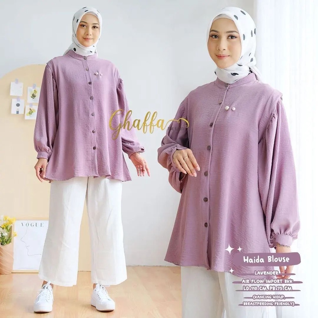 BLOUSE WANITA HAIDA BAHAN CRINKLE LD 110 CM PB 70 CM KANCING AKTIF / BUSUI BLOUSE OVERSIZE XL // KEMEJA WANITA OVERSIZE // ATASAN WANITA KOREAN STYLE TERBARU 2023