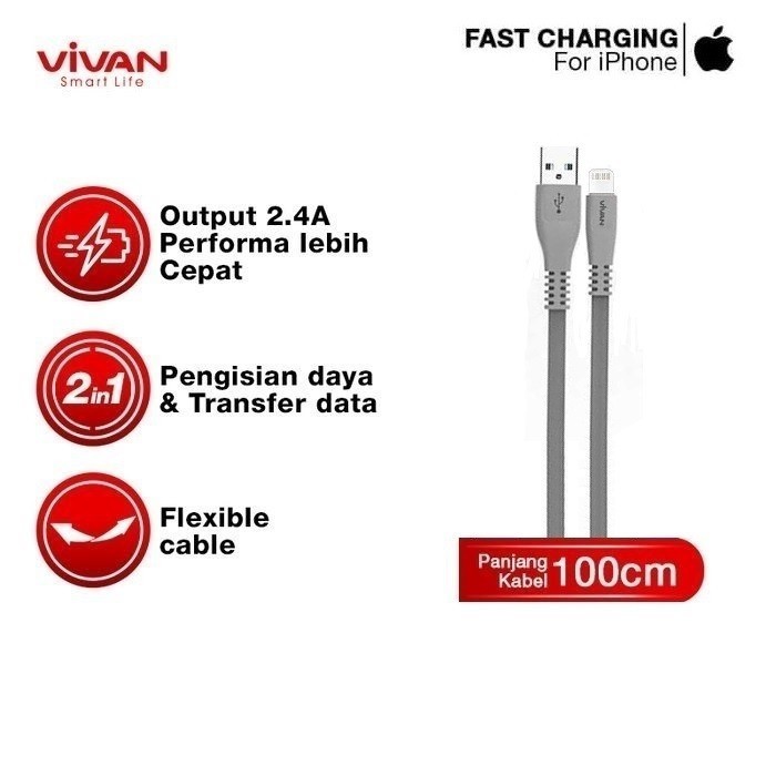 KABEL DATA iPhone TOPLES ( 40pcs ) VIVAN CSL100S Fast Charging 2.1A 100cm Lightning  ORI