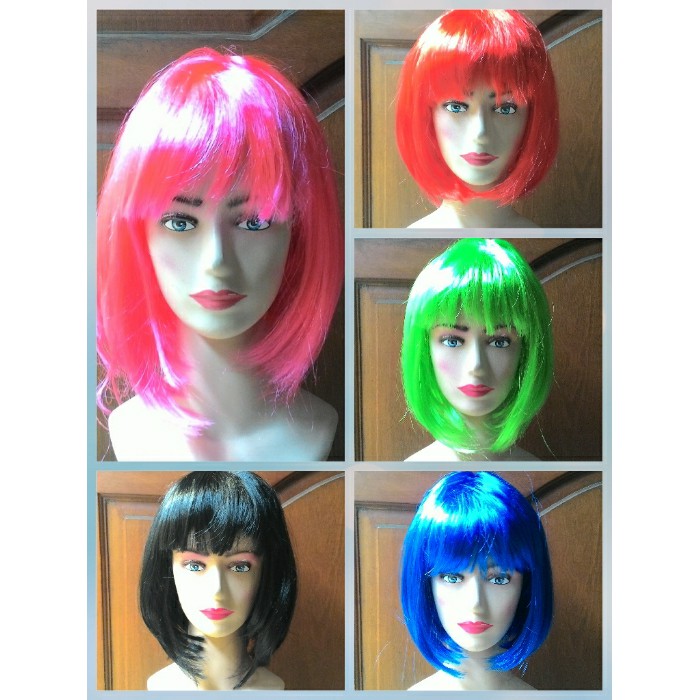 Wig rambut palsu bop warna warni