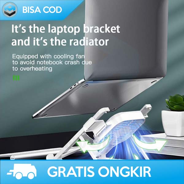 FOLDABLE LAPTOP STAND USB PORTABLE WITH FAN COOLING ABS BISA DILIPAT