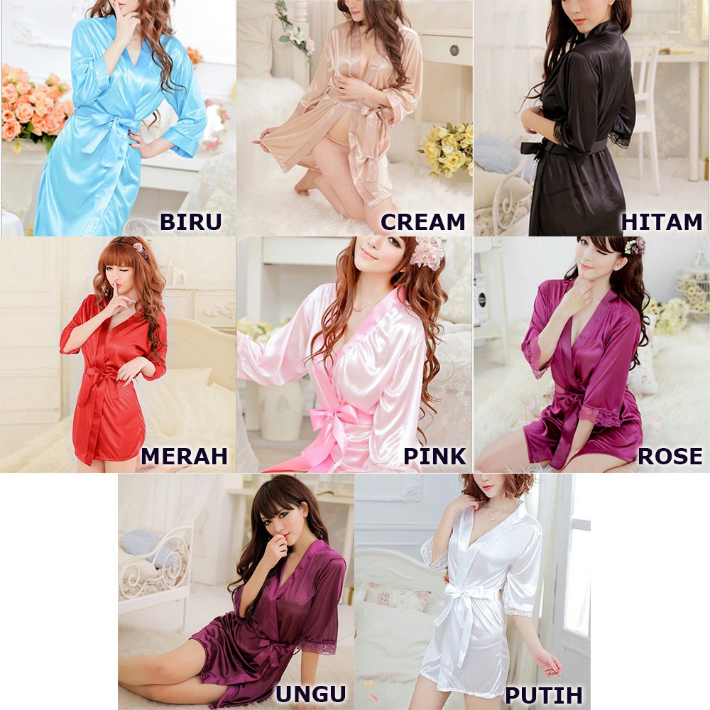 TJM BT002 Baju Tidur Lingerie Wanita Kimono Set Sexy Bahan Satin Import AsCalor Sutra Piyama