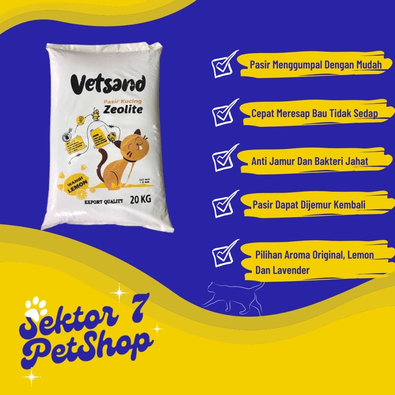 VETSAND WANGI LAVENDER DAN LEMON pasir kucing 20kg catlitter gumpal granule termurah zeolit
