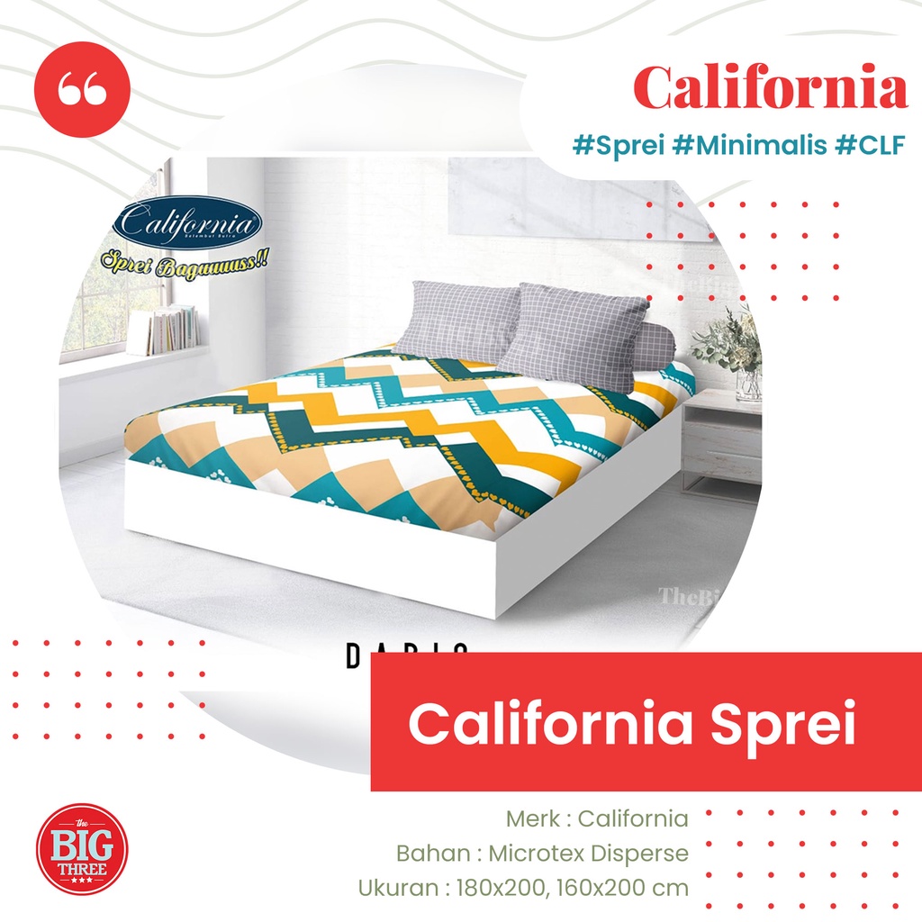 CALIFORNIA Sprei 180x200 Ariana Elma Lulu Milea Ryu Kei Rossy Simply Blue Yuri Fiorenza Terino Meow Darino Glen Lynn Marino Royal Olive Fiorello Metrica Polka Bianca Chiara Ginny Vicenzo - 180 160 SP