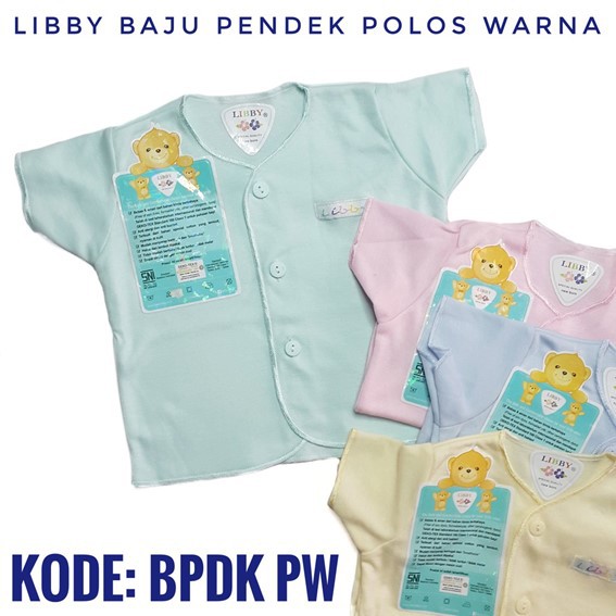 3pcs LIBBY Baju Anak Kancing Tengah Lengan Pendek Polos Warna Size SML