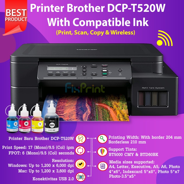 Printer Brother DCP T220 DCP-T220 Pengganti Printer Brother T310 Print Scan Copy InkTank Pabrik