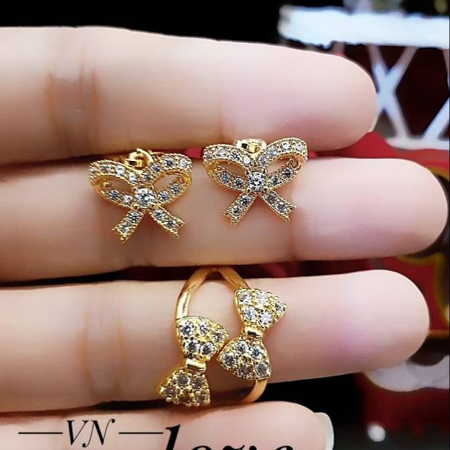 Xuping anting dan cincin lapis emas 0107k