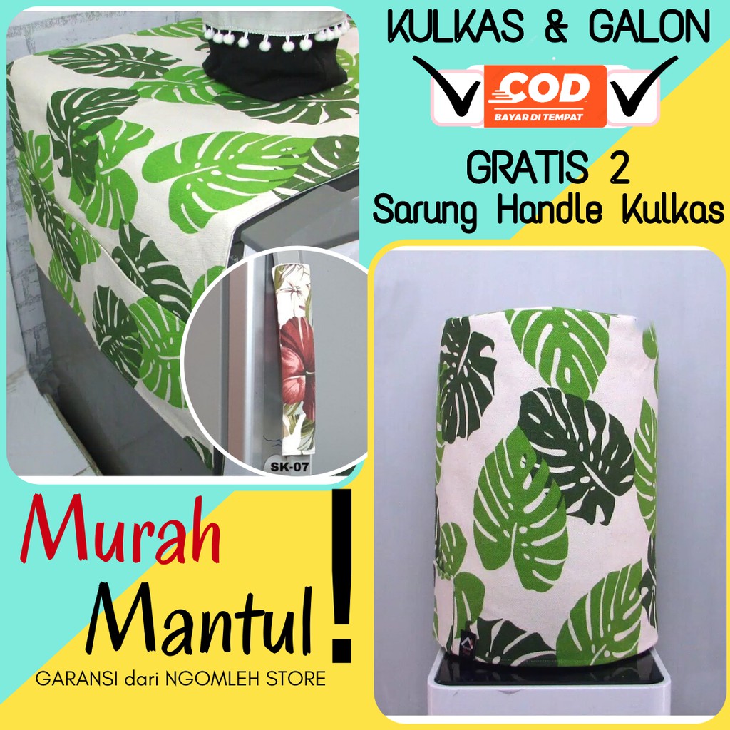 Sarung Galon dan Kulkas Set - Sarung Taplak Tutup Kulkas Set Galon Motif Mostera Hijau