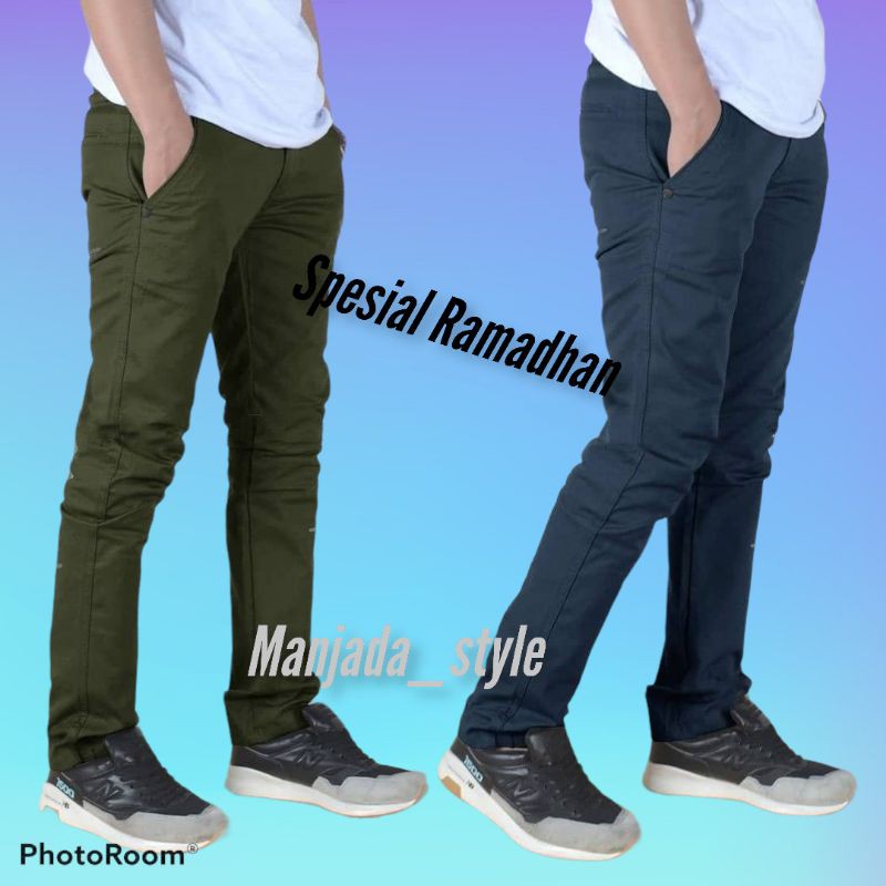 Celana Chino Panjang Pria Slimfit Kerja Harian Santai Casual Formal Hitam Abu Cream Mocca Size 27-38