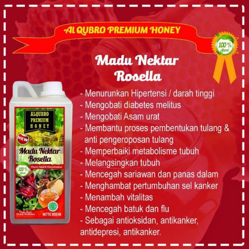 

Madu Al-Qubra premium Madu Nektar Rosella, beli 2 atau lebih harga Rp. 85.000