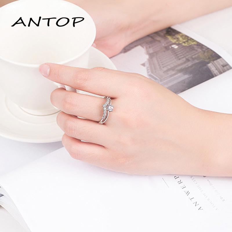 Cincin S925 Silver Cincin Titanium Desain Mahkota Aksen Kristal Berlian Bahan Steel Wanita Korea Ring Jewelry ANTOP