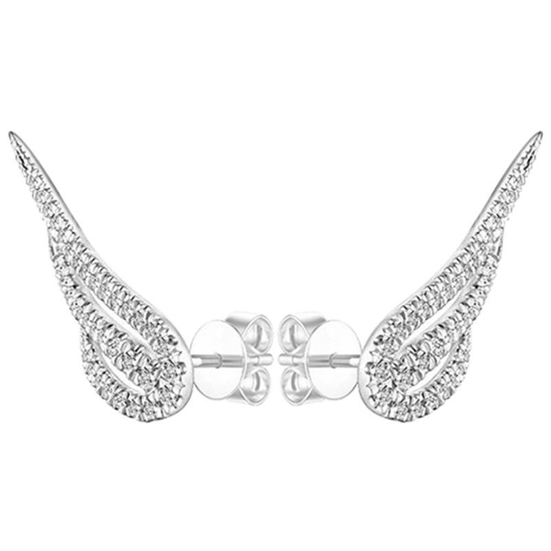 Fancyqube Anting Desain Sayap Aksen Batu Cz Warna Silver Untuk Wanita
