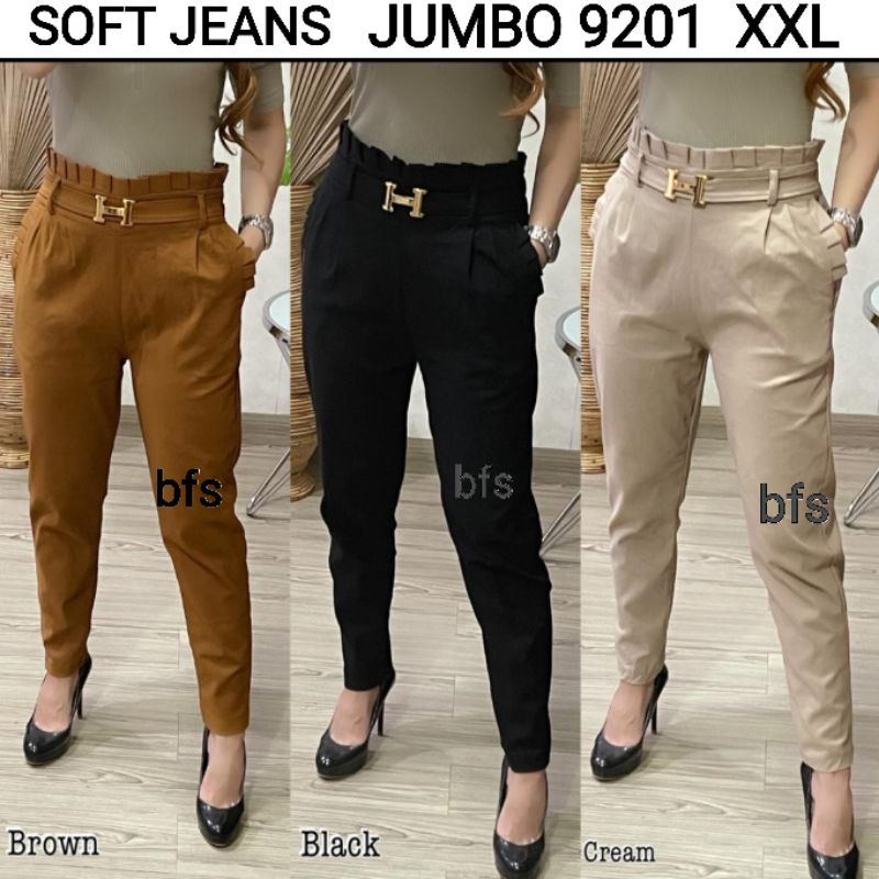 CELANA WANITA SOFT JEANS STRETCH IMPORT JUMBO 9213