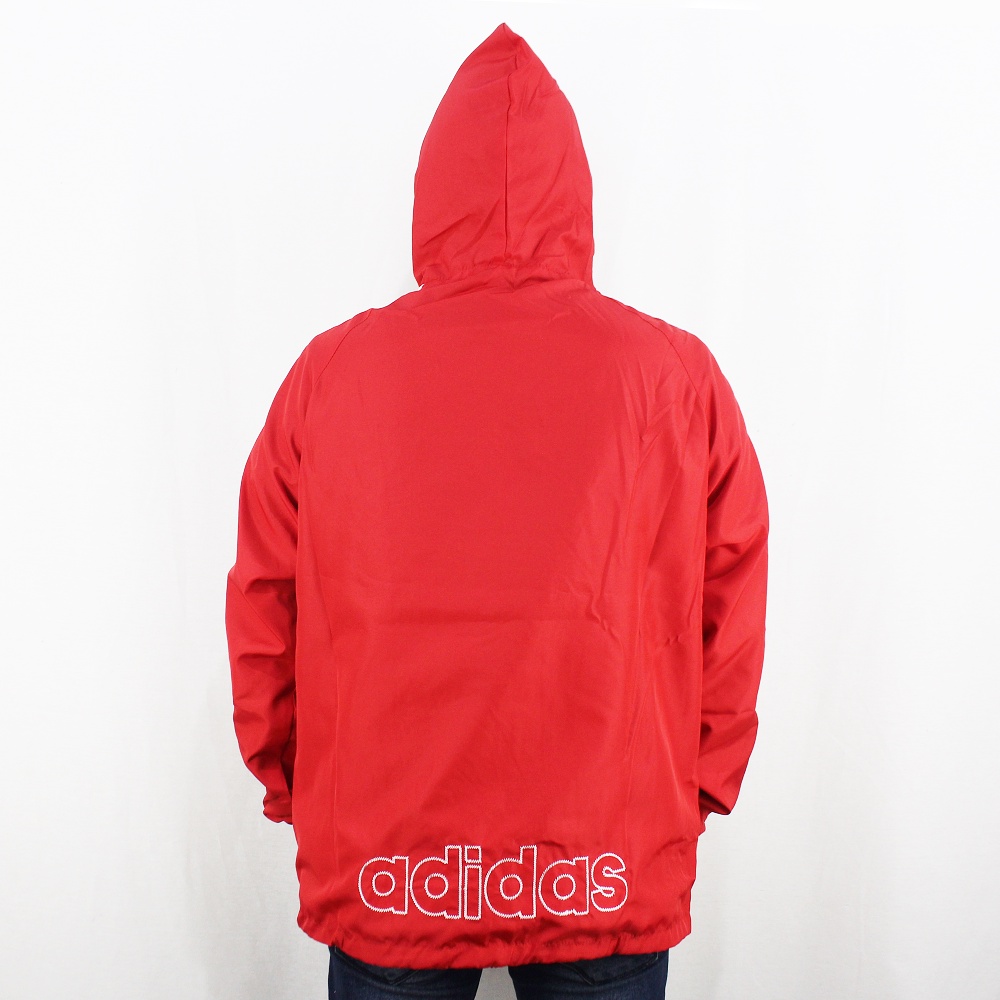 JAKET PARASUT JUMBO ADIDAS WINDBREAKER MERAH LIST PUTIH - JAKET OLAH RAGA PRIA -JAKET JUMBO XL XXL - JAKET TRAINING - JAKET LARI