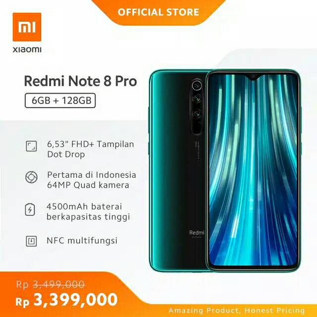 Xiomi Redmi Note 8 Pro 6/128GB 64MP Quad Kamera Pertama Hello C90T