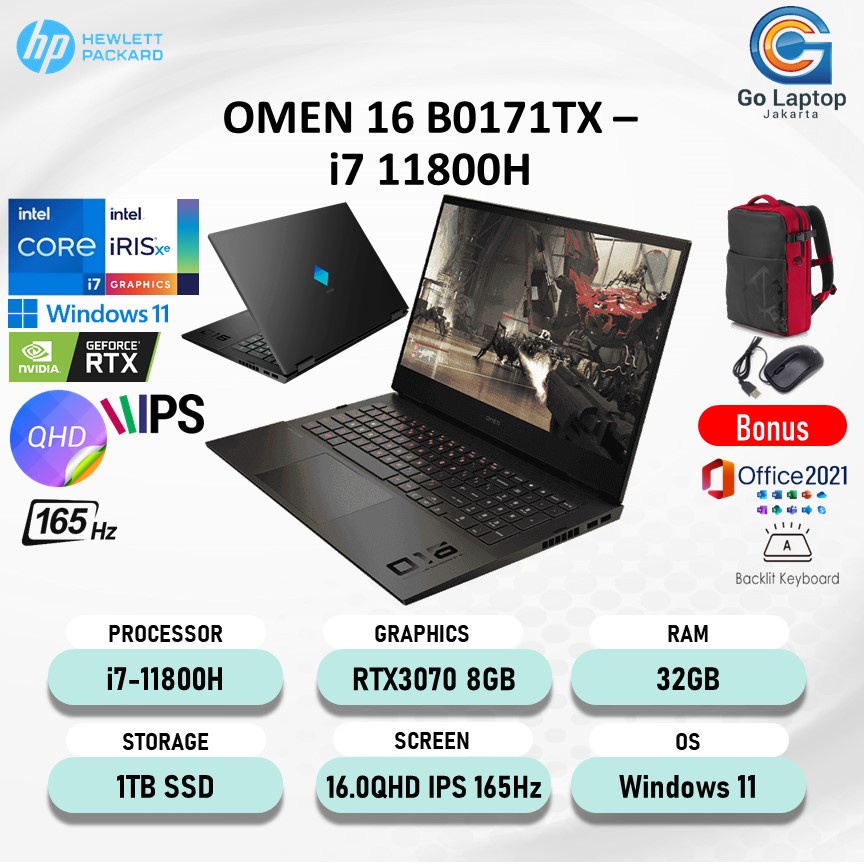 Jual LAPTOP HP OMEN 16 B0171TX I7 11800H 32GB 1TBSSD RTX3070 8GB 16 ...