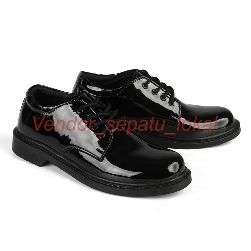 SEPATU PDH PENDEK TALI PENTOPEL PRIA DINAS HITAM DOFF KULIT SINTETIS