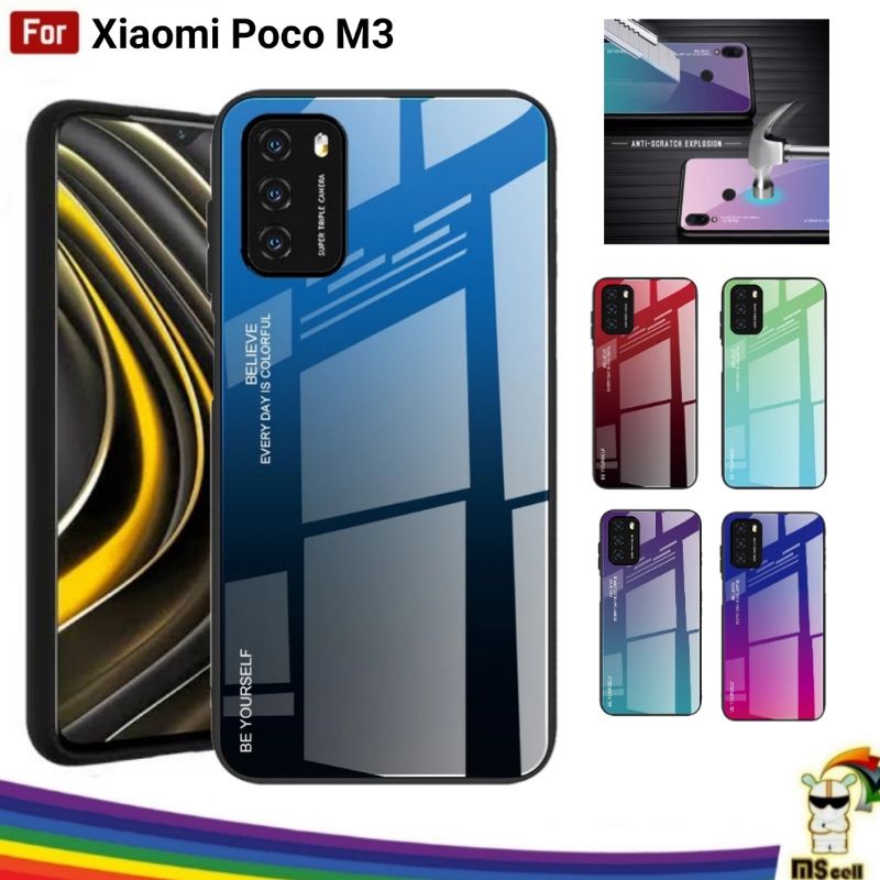 Case Poco M3 - Hardcase Gradasi Gradient Aurora Glass Kaca Casing Soft Hp XiaoMi Poco M3