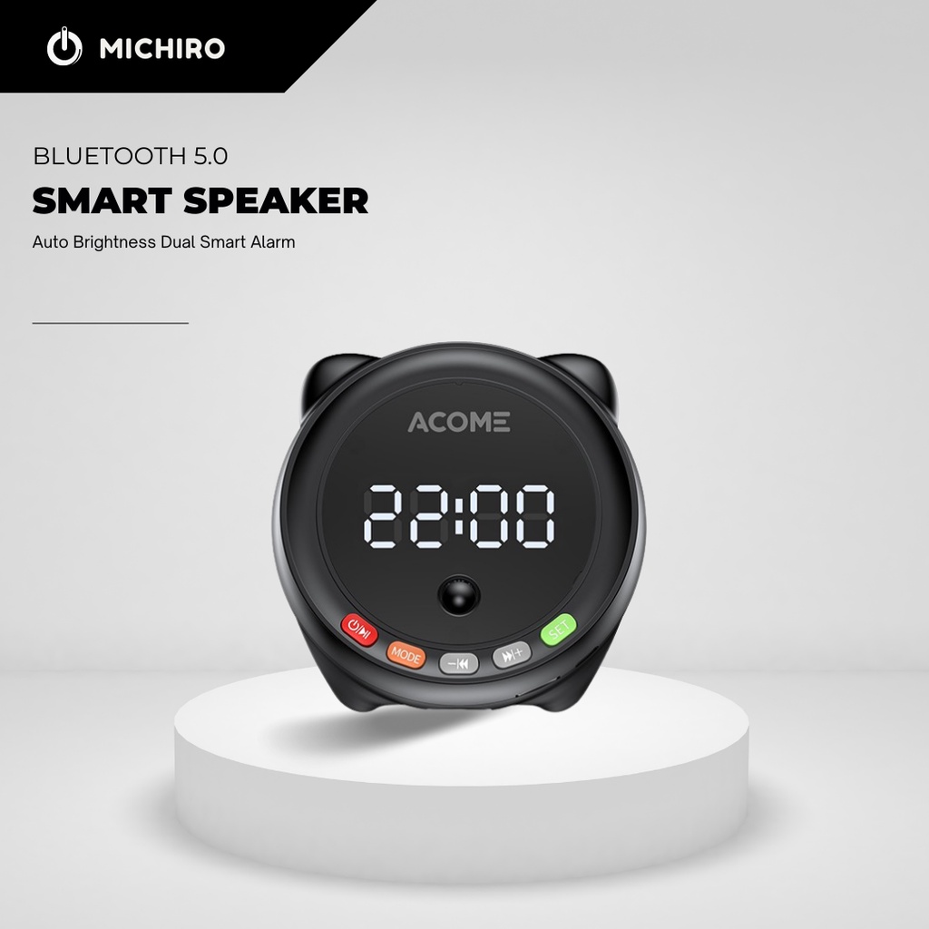 Michiro Speaker Bluetooth Wireless dengan Alarm Jam Ringan Acome Cat Face Bluetooth Speaker A9