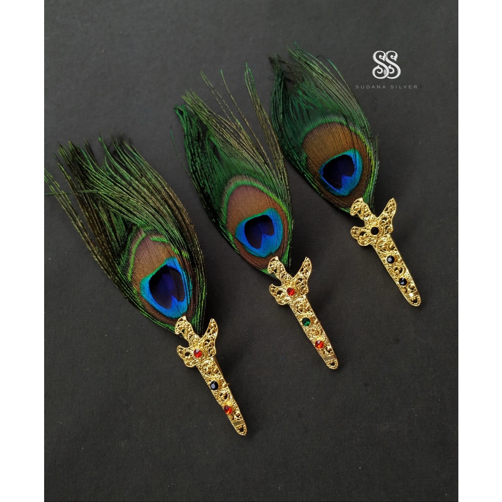Bros Pin Keris Motif Bulu Aksesoris Anak Alpaka Gold Plated Bali