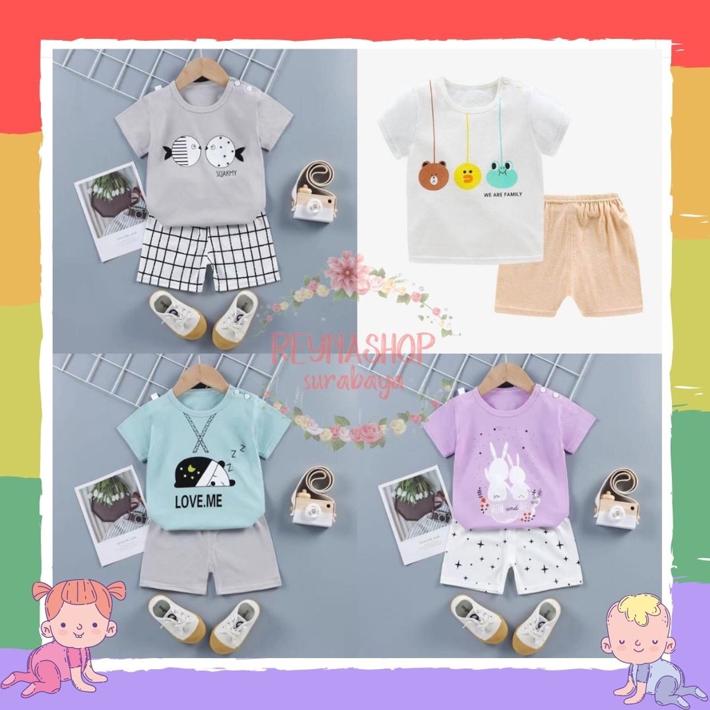 (NFJ-NFM) Setelan Pendek Anak Fahsion Setelan Main Import HP Baju Santai Anak Motif Lucu