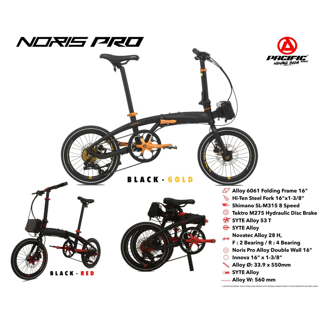 Sepeda Lipat Pacific Noris Pro 16" x 1 3/8" 6061 Alloy 1x8Sp Hydraulic Disc Brake Folding Bike