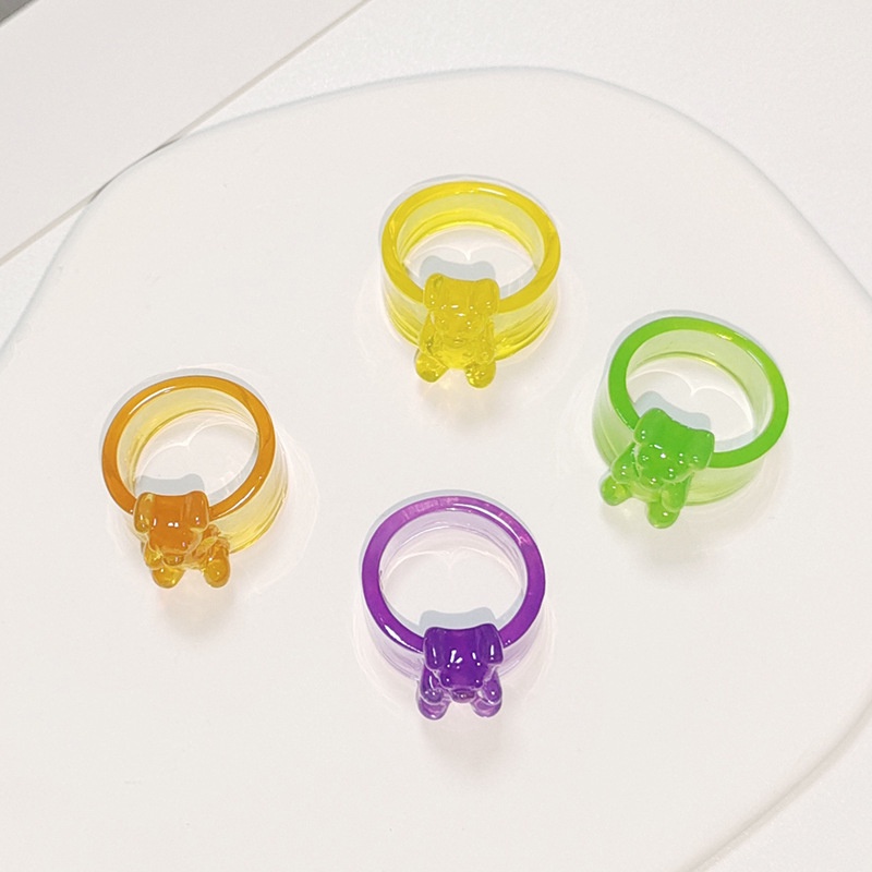 Cincin Bahan Akrilik resin Warna Solid Transparan Bentuk Beruang