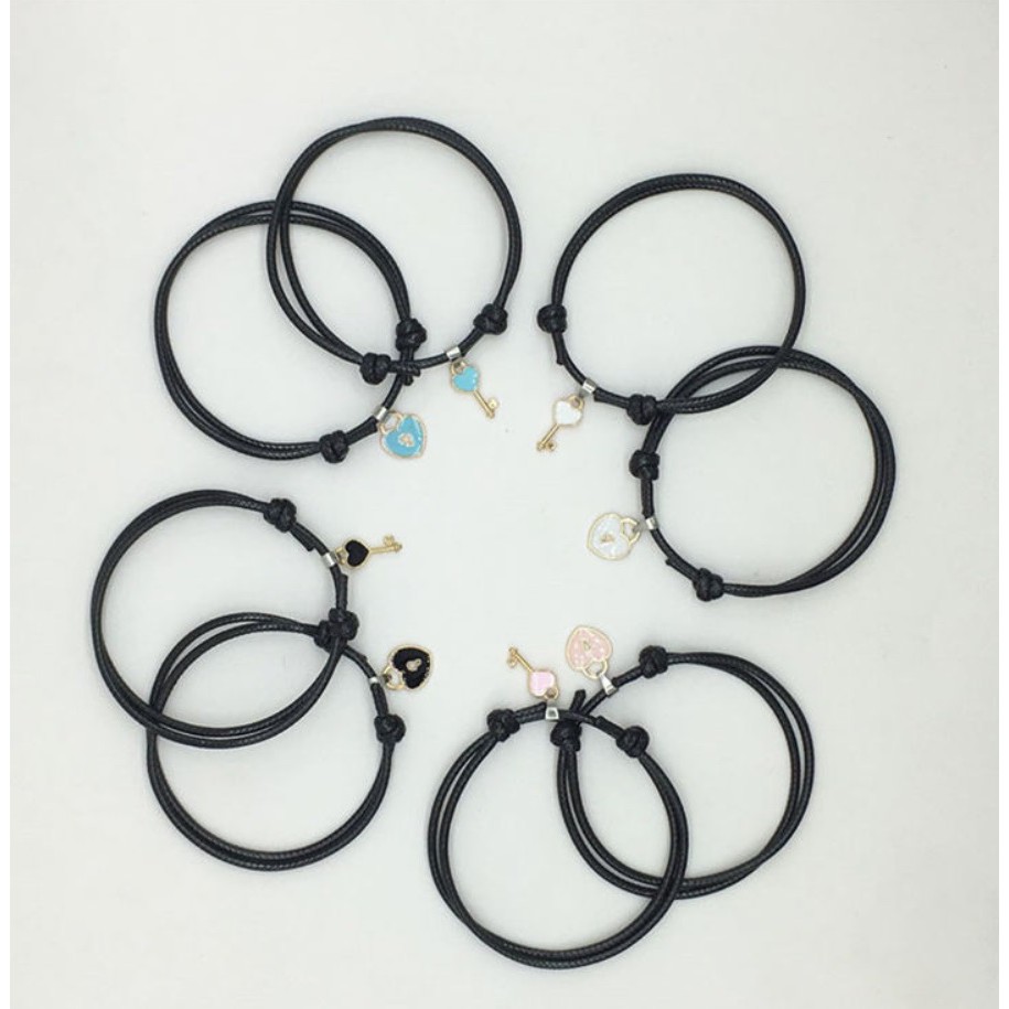 1Set Gelang Couple Tali Kulit Impor Gembok Kunci Love Daisy Gaya Punk HipHop Korea Fashion ANTI AIR