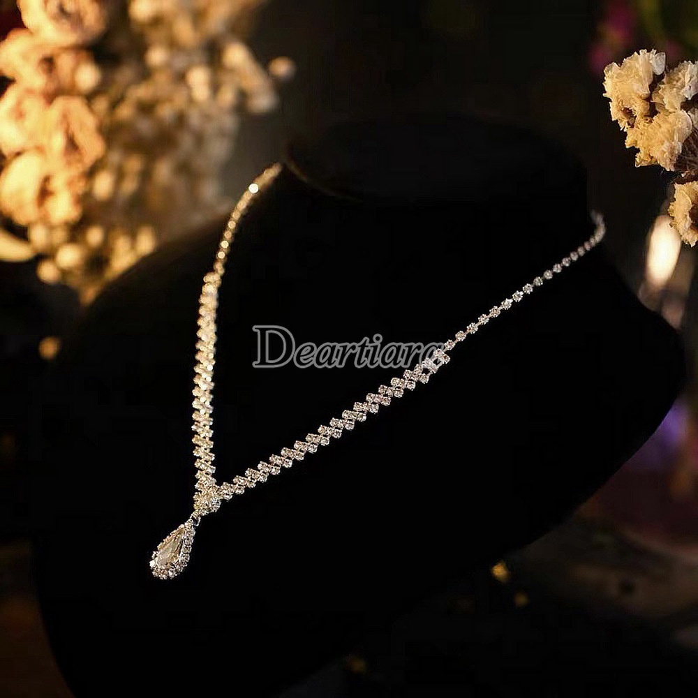 Water Drop Necklace Clavicle Chain Delicate Claw Chain Necklace and Earring Set