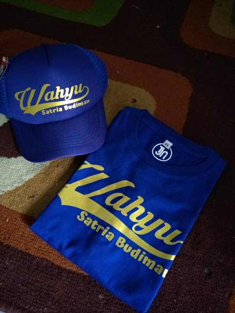 Paket kaos dan topi untuk anak anak custom NAMA ANAK cotton combed 30s kaos standart distro