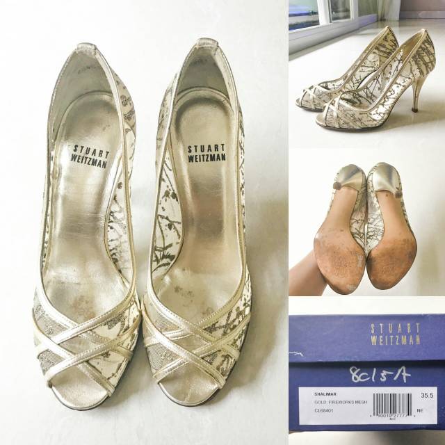 Authentic Stuart Weitzman 'Shalimar' Gold Heels // Sepatu Wanita