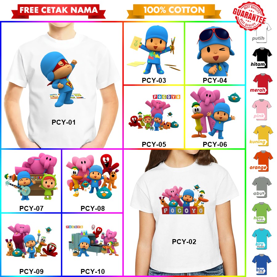 [FREE NAMA!!] Baju Kaos COUPLE  ANAK DAN DEWASA POCOYO BANYAK MOTIF